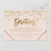 Roze gouden glitter streep routebeschrijving baby informatiekaartje (Voorkant)