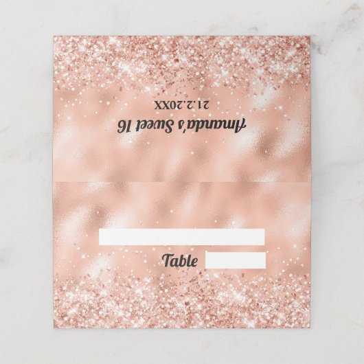 Roze Gouden Glitter Sweet 16 Plaatskaart Plaatskaartje (Buitenkant ongevouwen)