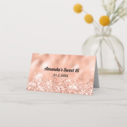 Roze Gouden Glitter Sweet 16 Plaatskaart Plaatskaartje (Achterkant)
