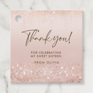Roze Gouden Glitter Sweet 16 Verjaardag Favor Tag Bedankjes Labels