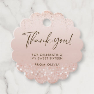 Roze Gouden Glitter Sweet 16 Verjaardag Favor Tag Bedankjes Labels