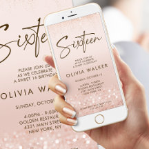 Roze Gouden Glitter Sweet 16 Verjaardags Mobiele U
