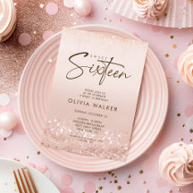 Roze Gouden Glitter Sweet 16 Verjaardagsfeest