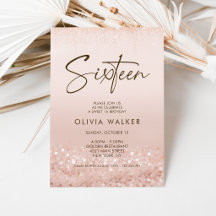 Roze Gouden Glitter Sweet 16 Verjaardagsfeestje