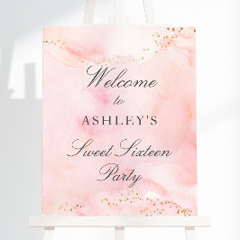  Roze Gouden Glitter Sweet 16 Welkomstbord Poster