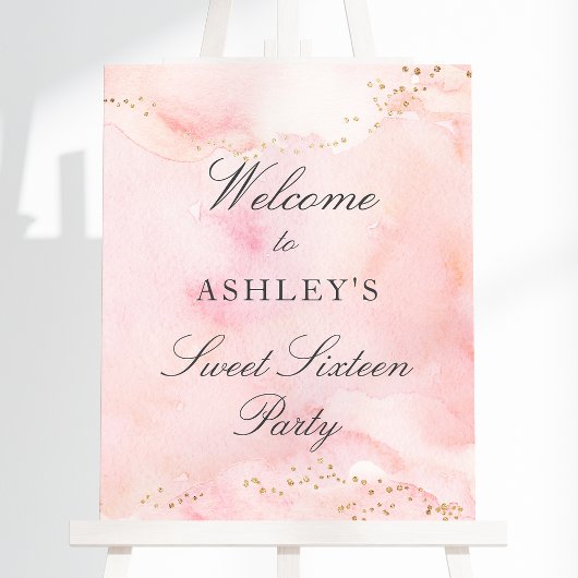  Roze Gouden Glitter Sweet 16 Welkomstbord Poster