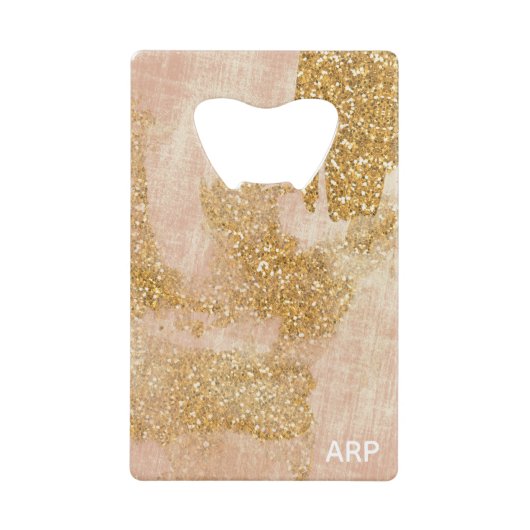 *~* Roze Gouden Glitter Textured Distressed Golden Creditkaart Flessenopener (Voorkant)