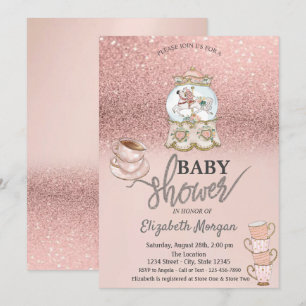 Roze Gouden Glitter Thee Feest Baby Shower Kaart