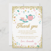 Roze Gouden Glitter Thee Feest Bedankkaart Kaart (Voorkant)