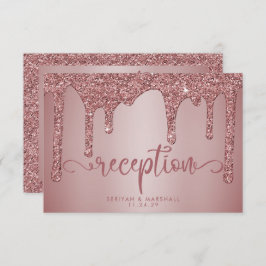 Roze Gouden Glitter Trouwreceptie Details Informatiekaartje