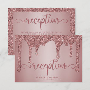 Roze Gouden Glitter Trouwreceptie Details Informatiekaartje