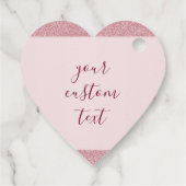 Roze Gouden Glitter Uitzicht Aangepaste Tekst Hart Bedankjes Labels (Achterkant)