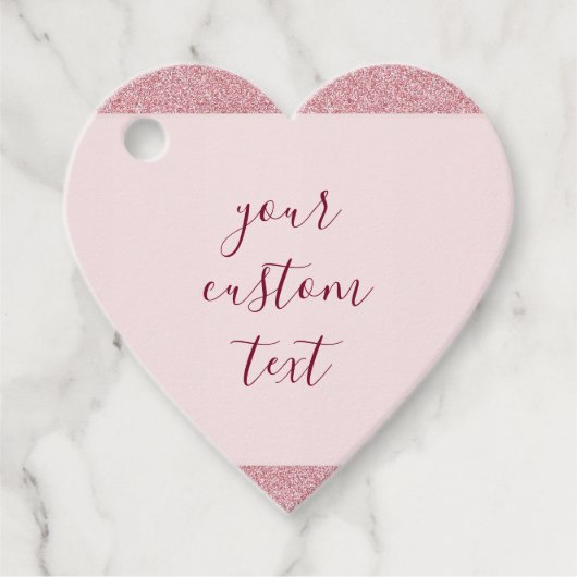 Roze Gouden Glitter Uitzicht Aangepaste Tekst Hart Bedankjes Labels (Voorkant)