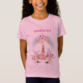 Roze Gouden Glitter UNICORN Bloemen 4e Verjaardag  T-shirt (Voorkant)