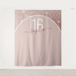 Roze Gouden Glitter Verjaardag Custom Boog Achterg Wandkleed