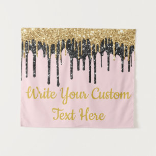 Roze Gouden Glitter Verjaardag Fotocabine Achtergr Wandkleed