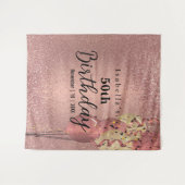 Roze Gouden Glitter Verjaardag Wandkleed (Voorkant (horizontaal))