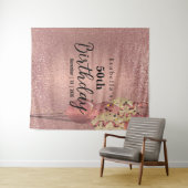 Roze Gouden Glitter Verjaardag Wandkleed (In Situ (horizontaal))