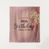 Roze Gouden Glitter Verjaardag Wandkleed (Voorkant)