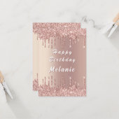 Roze Gouden Glitter Verjaardagskaart Met Naam Kaart (Voorkant / Achterkant in situ)