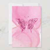 Roze Gouden Glitter Vlinder Baby shower Invitation Kaart (Achterkant)