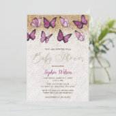 Roze Gouden Glitter Vlinder Baby shower Kaart (Staand voorkant)