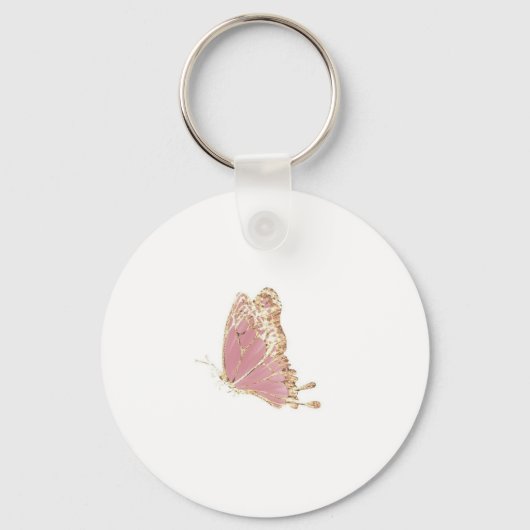 Roze Gouden Glitter Vlinder Esthetisch Sleutelhanger (Voorkant)