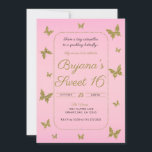 Roze & Gouden Glitter Vlinder Sweet 16 Feestje Kaart<br><div class="desc">aanpassen aan elk evenement</div>