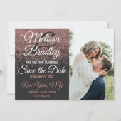 Roze Gouden Glitter Vonken Zwarte Save the Dates Kaart (Voorkant)