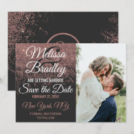 Roze Gouden Glitter Vonken Zwarte Save the Dates Kaart