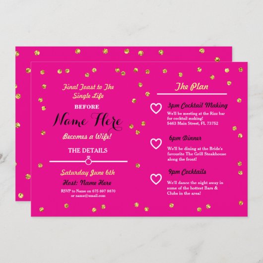 Roze Gouden Glitter Vrijgezellenfeest Reisroute Ui Kaart (Voorkant / Achterkant)