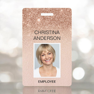 Roze Gouden Glitter Werknemersnaam Foto Zakelijk Badge