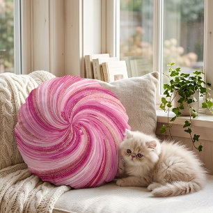 Roze Gouden Glitter Werveling Abstract Rond Kussen