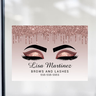 Roze Gouden Glitter Wimper Wenkbrauw Schoonheidsbe Raamsticker