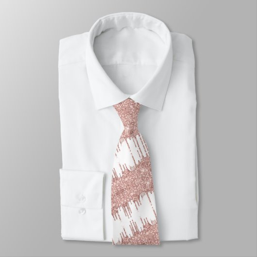 Roze Gouden Glitter Witte Herenstrik Stropdas (Gebonden)
