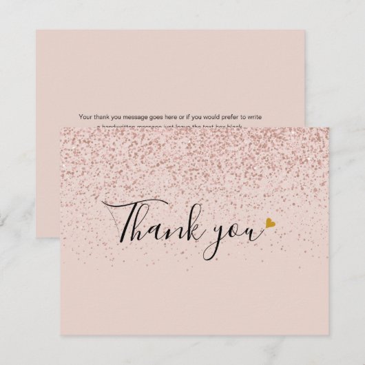 Roze Gouden Glitter Zakelijk Bedankkaart (Voorkant / Achterkant)