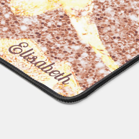 Roze Gouden Glitter Zebra Naam Monogram Luxe Bureaumat (Hoek)