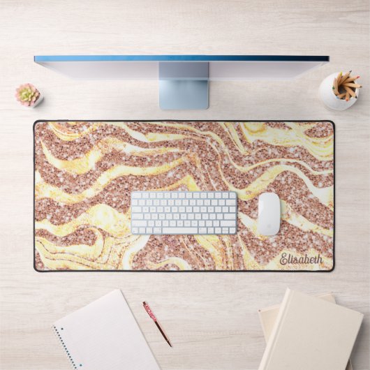 Roze Gouden Glitter Zebra Naam Monogram Luxe Bureaumat (Kantoor 1)