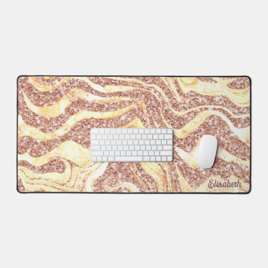 Roze Gouden Glitter Zebra Naam Monogram Luxe Bureaumat (Keyboard & Muis)