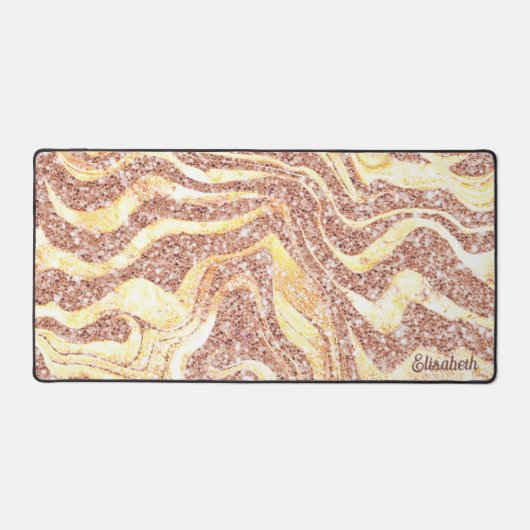 Roze Gouden Glitter Zebra Naam Monogram Luxe Bureaumat (Voorkant)