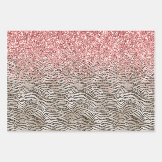 Roze Gouden Glitter Zebra Print Inpakpapier Vel (Voorkant 3)