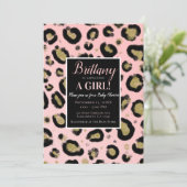 Roze Gouden Glitter & Zwart Leopard Baby shower Kaart (Staand voorkant)