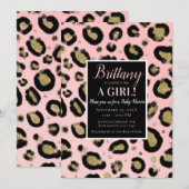 Roze Gouden Glitter & Zwart Leopard Baby shower Kaart (Voorkant / Achterkant)