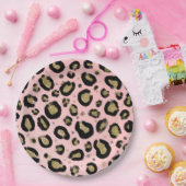 Roze Gouden Glitter & Zwart Leopard Baby shower Papieren Bordje (Feest)