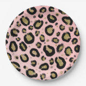 Roze Gouden Glitter & Zwart Leopard Baby shower Papieren Bordje (Voorkant)