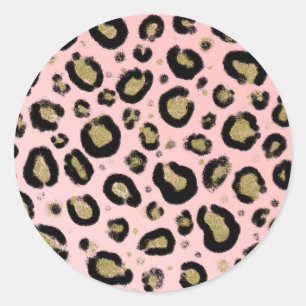 Roze Gouden Glitter & Zwart Leopard Baby shower Ronde Sticker