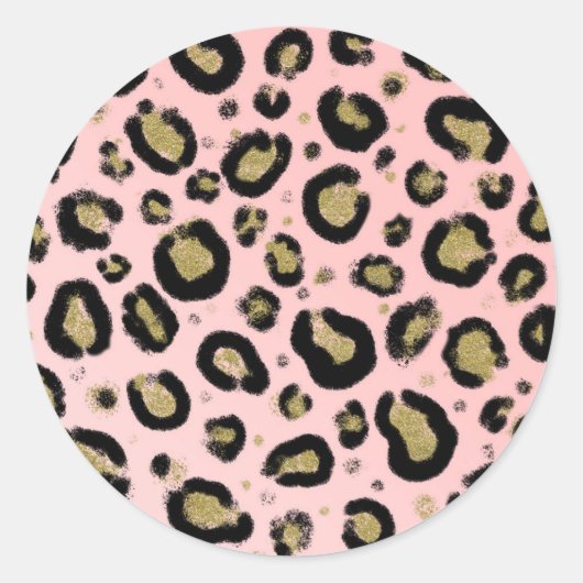 Roze Gouden Glitter & Zwart Leopard Baby shower Ronde Sticker (Voorkant)