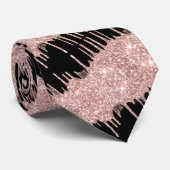 Roze Gouden Glitter Zwarte Herenstrik Stropdas (Opgerold)