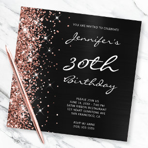 Roze Gouden Glitter Zwarte Ombre Folie 30e Verjaar Kaart
