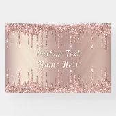 Roze Gouden Glitterdruppels Aangepaste Tekst Naam  Spandoek (Horizontaal)